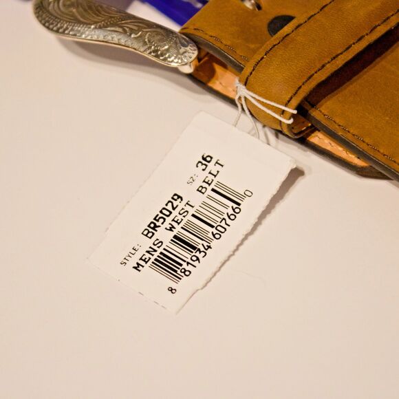 NWT Tony Lama USA Croc Embossed Brown Leather Western Belt Men Sz 36 (44"x1.5") - Picture 4 of 11